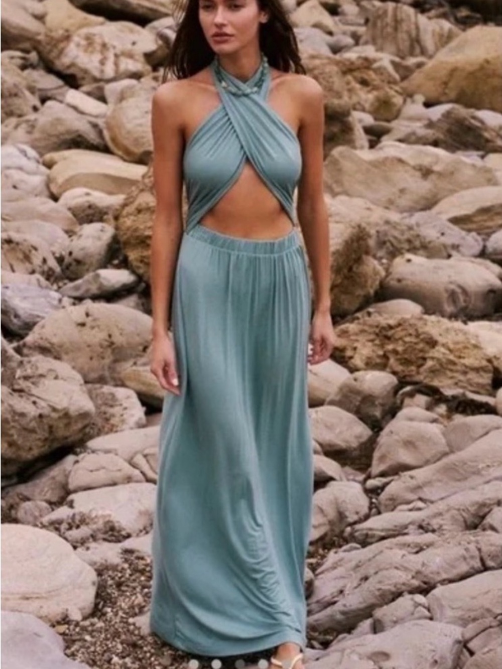 Free People Seafoam Twist-Halter Maxi Dress